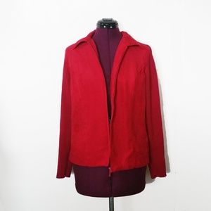 Red faux suede and knit lined jacket